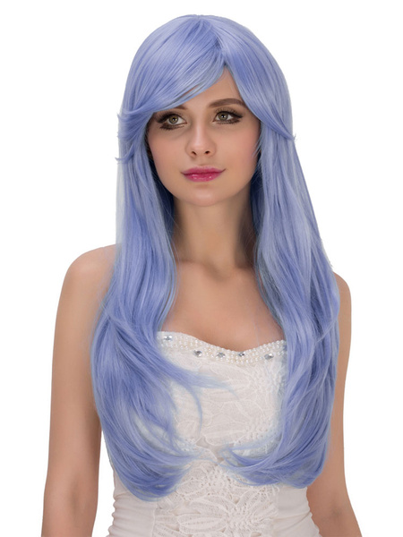 

Women's Long Wigs Halloween Blue Curls At Ends Side Parting Synthetic Wigs, Light sky blue