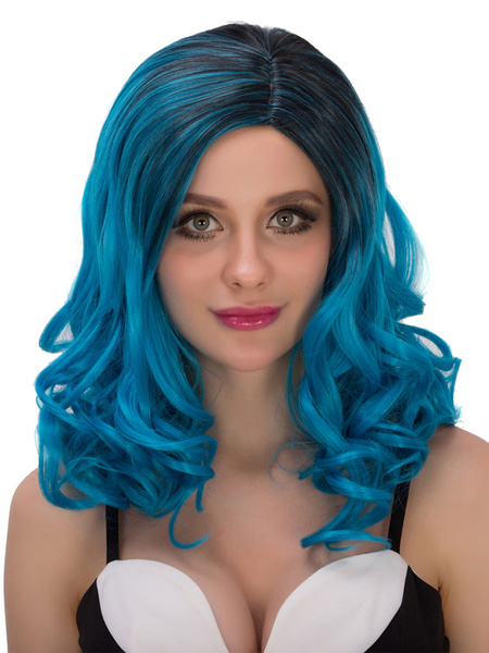 

Halloween Long Wigs Women's Blue Ombre Curly Layered Hair Wigs