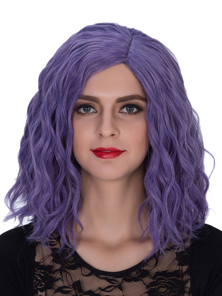 

Halloween Purple Wigs Women's Wavy Shoulder Length Side Parting Hair Wigs