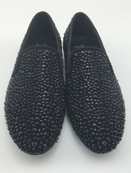

Men's Velvet Loafers Black Rhinestones Flat Shoes Round Toe Slip On Shoes