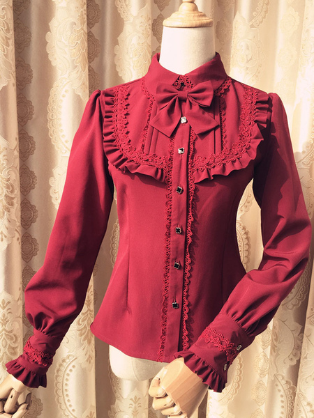 Image of Camicia a righe rossa a maniche lunghe a maniche lunghe in camicia a Lolita Lolita