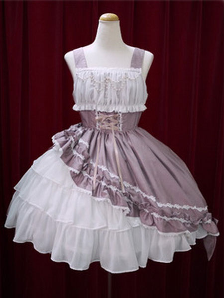 Lolita Kleid JSK Baumwollspitze Bogen Ruffled Layered Lolita Jumper Skirt�
