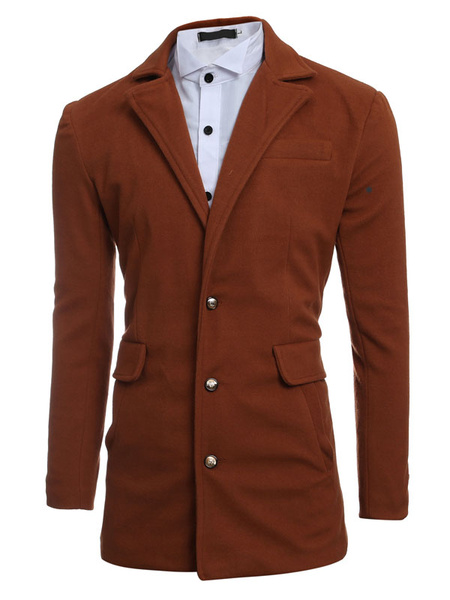 

Men's Trench Coat Light Tan Long Sleeve Turndown Collar Front Button Cotton Coat, Coffee brown;dark navy;camel