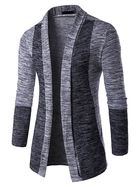

Men's Sweater Cardigan Grey Contrast Color Long Sleeve Fit Casual Knit Cardigan Coat