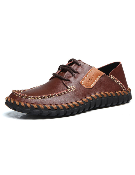 

Brown Casual Shoes Men's Lace Up Round Toe Stitching Flats, Light brown;black;dark browm