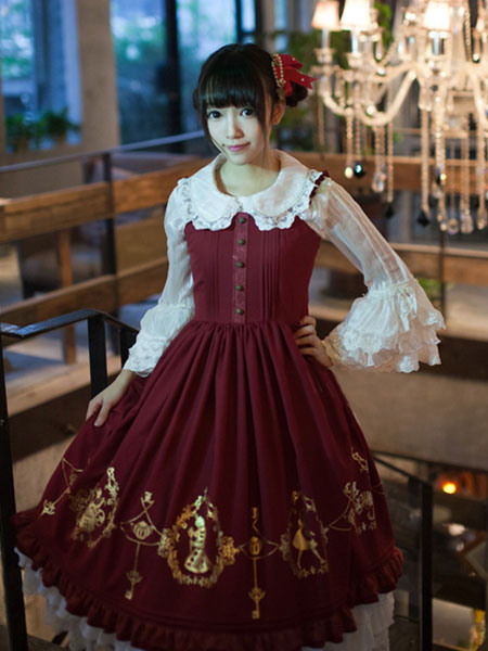 Süße Lace gedruckt Schaltflächen synthetische Lolita Jumper Skirt