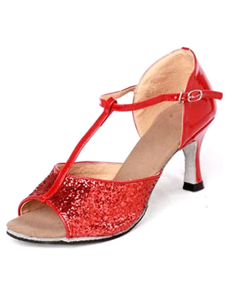 

Gorgeous Red PU Cowhide Bottom 1 1/5'' High Heel Womens Latin Shoes, Black