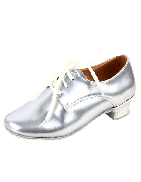 

Round Toe Patent Criss-Cross PU Leather Fashion Latin Shoes, Silver;black