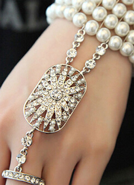 

Wedding Ring Bracelet Vintage Pearls Beaded Bridal Slave Bracelets, Ivory