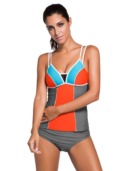 

Tankini Bathing Suits Women' Multicolor Strappy Sleeveless 2 Piece Swimsuit, Orange