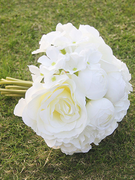 

White Wedding Bouquet Silk Flowers Hand Tied Bridal Bouquet, Soft pink;white;violet;pink