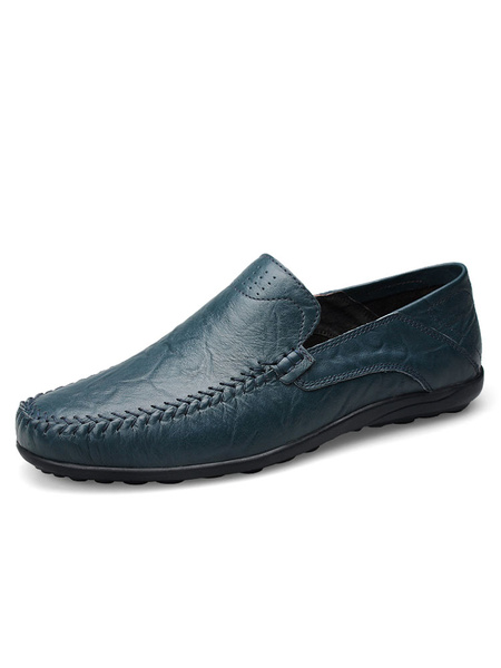 

Men's Leather Loafers Atrovirens Round Toe Slip On Stylish Flat Shoes, Black;light brown;dark browm;golden;dark green