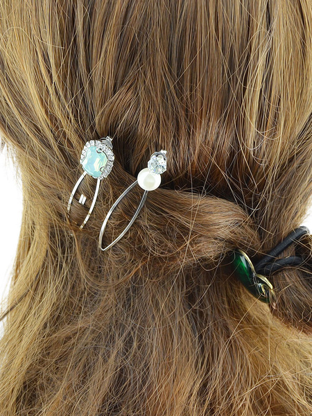 

Green Hair Clips Women's Pearls Rhinestones Beaded Headpieces, Pink;grey;green;purple