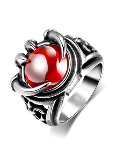 

Men's Silver Ring Ruby Jeweled Stainless Steel Chic Ring