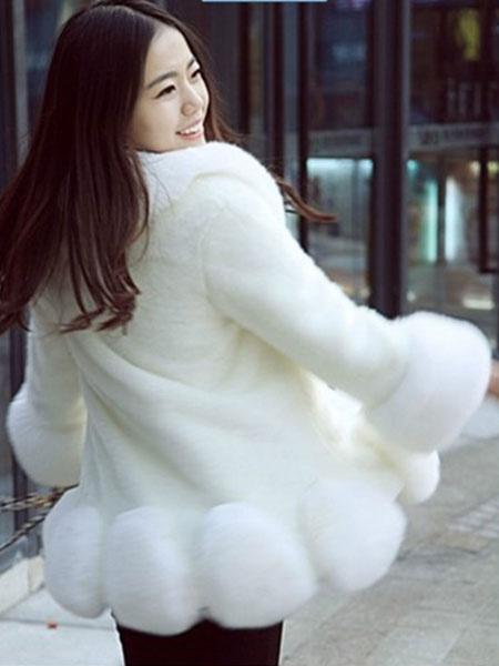 

White Faux Fur Coat Shawl Collar Long Sleeve Slim Fit Winter Coat, Black;white;pink;light grey;ivory