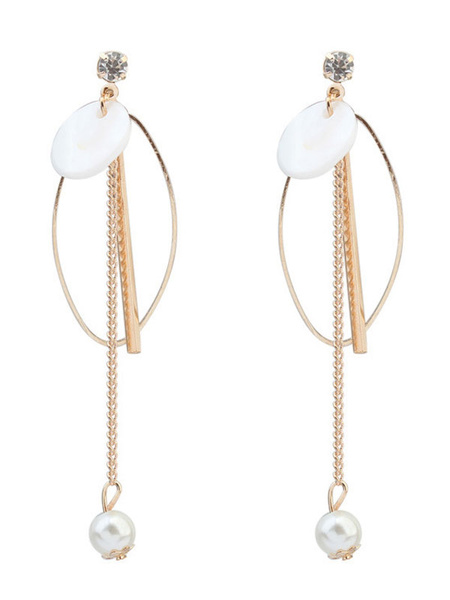 

Golden Dangle Earrings Women's Geometric Shape Chain Pearls Alloy Pierced Earrings, Blond