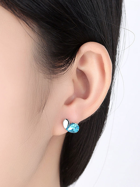 

Blue Stud Earrings Chic Rhinestones Heart Shape Ear Pins, Rose;blue;orange