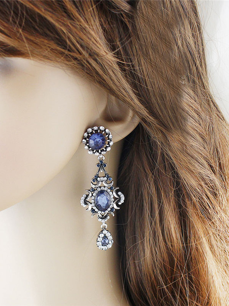 

Blue Drop Earrings Rhinestones Detail Dangle Earrings For Women