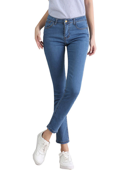 

Women's Skinny Jeans Blue Shaping Cowboy Style Cropped Denim Pants