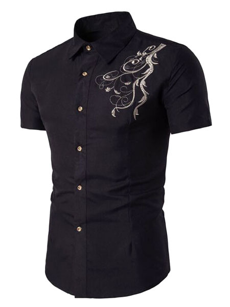 

Embroidered Black Shirts Short Sleeve Men's Summer Shirts