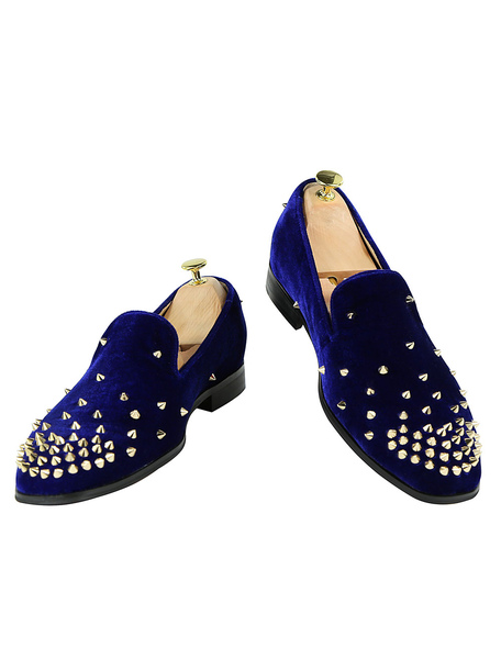 

Men's Blue Loafers Round Toe Terry Rivets Slip On Spike Shoes