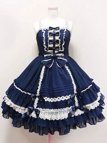 Rococo Lolita Kleid JSK Lace Trim Rüschen gefalteten Bogen Lolita Jumper Skirt�