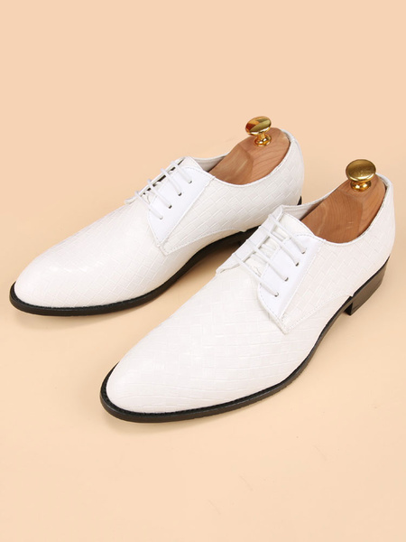 

White Dress Shoes Men's Pointed Toe Lace Up Casual Business Shoes
