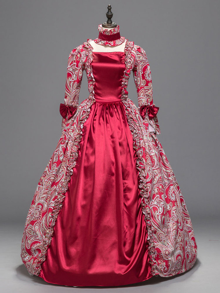 Image of Costumi Retro per Donne rossi Stile Europeo maniche lunghe