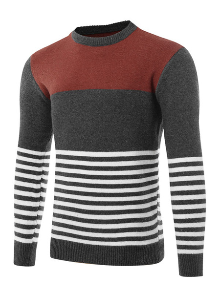 

Men's Pullover Sweater Multicolor Round Neck Long Sleeve Slim Fit Sweater