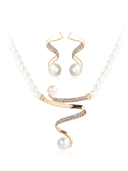 Image of Completo gioielli oro in lega d'acciaio gioielli Set orecchini&collana matrimonio elegante