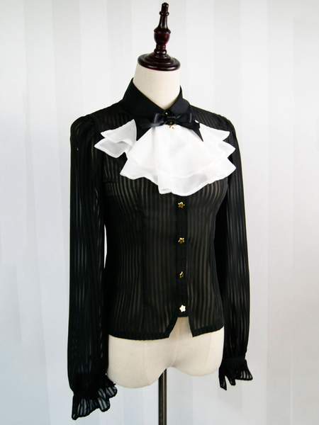 Image of Camicetta Lolita gotica in chiffon maniche lunghe con colletto a pieghe bicolore
