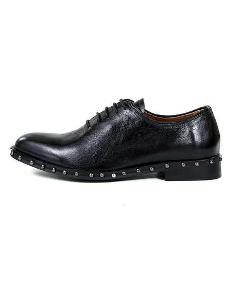 

Black Dress Shoes Men's Round Toe Rivets Lace Up Oxford Shoes