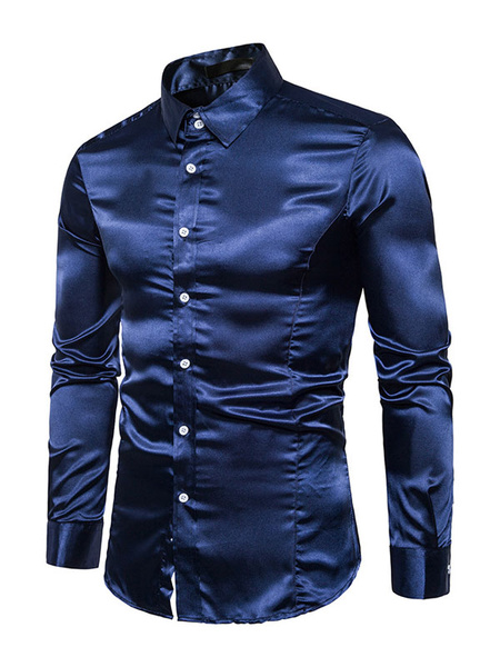 

Dark Navy Shirt Long Sleeve Turndown Collar Casual Shirts For Men