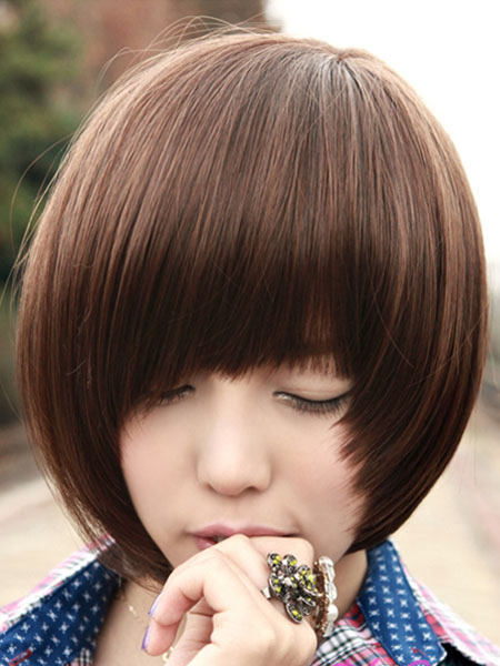 

Women's Short Wigs Layered Pixies And Boycuts Deep Brown Synthetic Wigs With Bangs