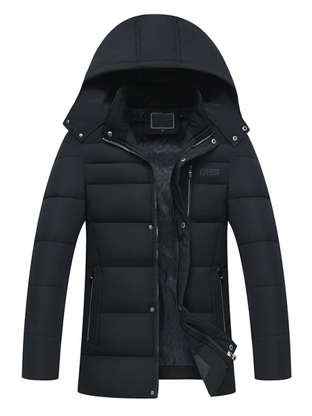 

Black Quilted Jacket Hooded Long Sleeve Regular Fit Men's Padded Coat