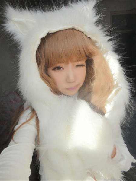 

Faux Fur Hat Animal Ear Mitten Scarf Winter Shawl Hood For Women