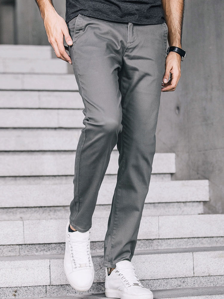 

Men Casual Pants Grey Work Pants Straight Leg Long Trousers