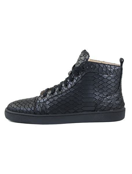 

Black Skate Shoes Men Shoes Round Toe Snake Pattern High Top Sneakers