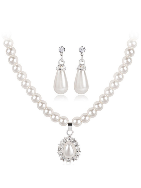 Image of Completo gioielli promessa di matrimonio con perle avorio gioielli Set collana&orecchini