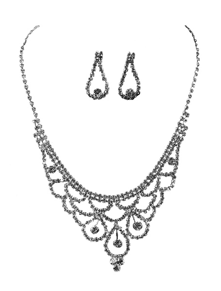 Image of Completo gioielli argento promessa di matrimonio classico & tradizionale collana&orecchini gioielli Set