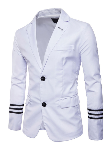 

Men Blazer Jacket White Short Jacket Turndown Collar Long Sleeve Slim Fit Casual Suit
