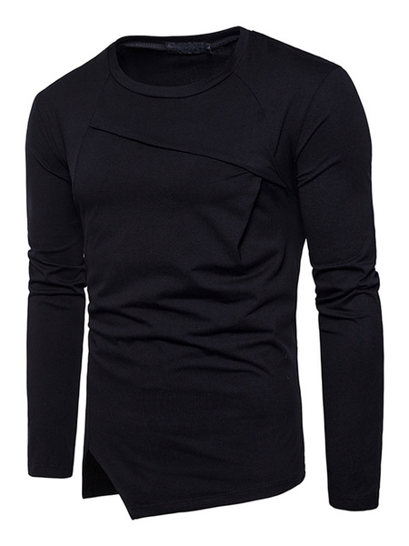 

Men T Shirt Long Sleeve T Shirt Black Round Neck Regular Fit Cotton Top