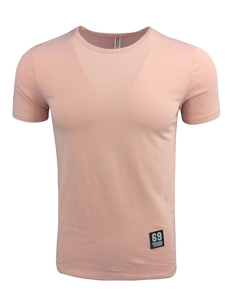 

Men T Shirt Soft Pink Round Neck Short Sleeve Slim Fit T Shirt Cotton Top