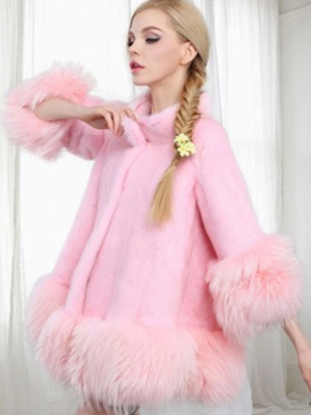 

Women' White Coat Faux Fur 3/4 Sleeve Winter Fluffy Coat, Pink;white