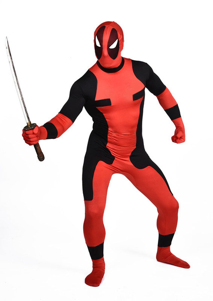 

Halloween Deadpool Costume Cosplay Lycra Spandex Zentai Suit Super Man Full Bodysuit, Red