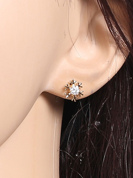 

White Stud Earrings Snowflake Shape Rhinestones Beaded Earrings Jewelry