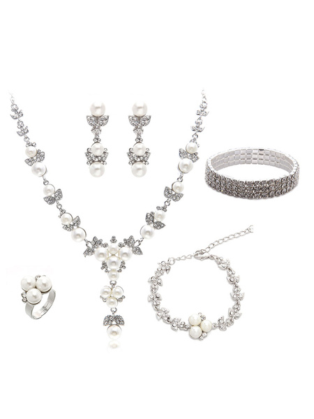 Image of Completo gioielli argento matrimonio bracialetti&anello&collana&orecchini gioielli Set