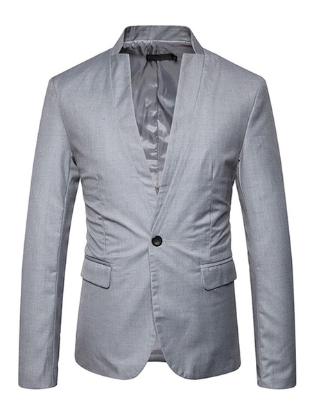 

Men Casual Suit Grey Blazer Turndown Collar Long Sleeve Regular Fit Short Jacket