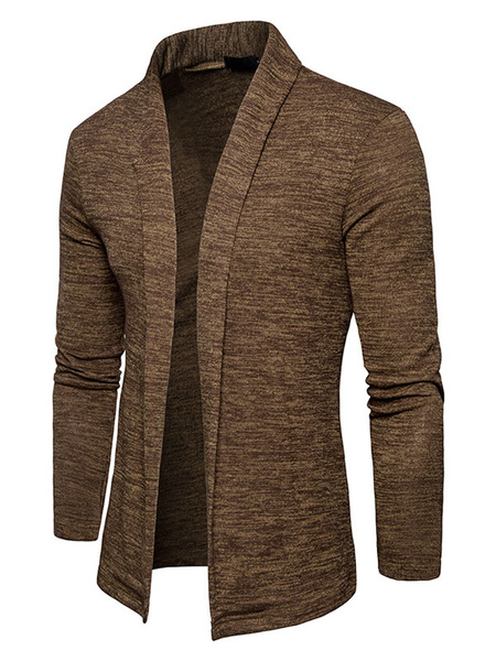 

Brown Cardigan Sweater Men Sweater Turndown Collar Long Sleeve Regular Fit Jacket