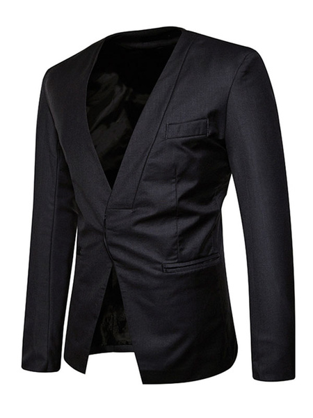 

Men Blazer Deep Grey V Neck Long Sleeve Spring Jacket Casual Suit